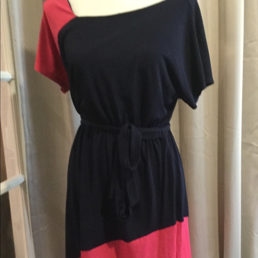 Color block pink and navy dress